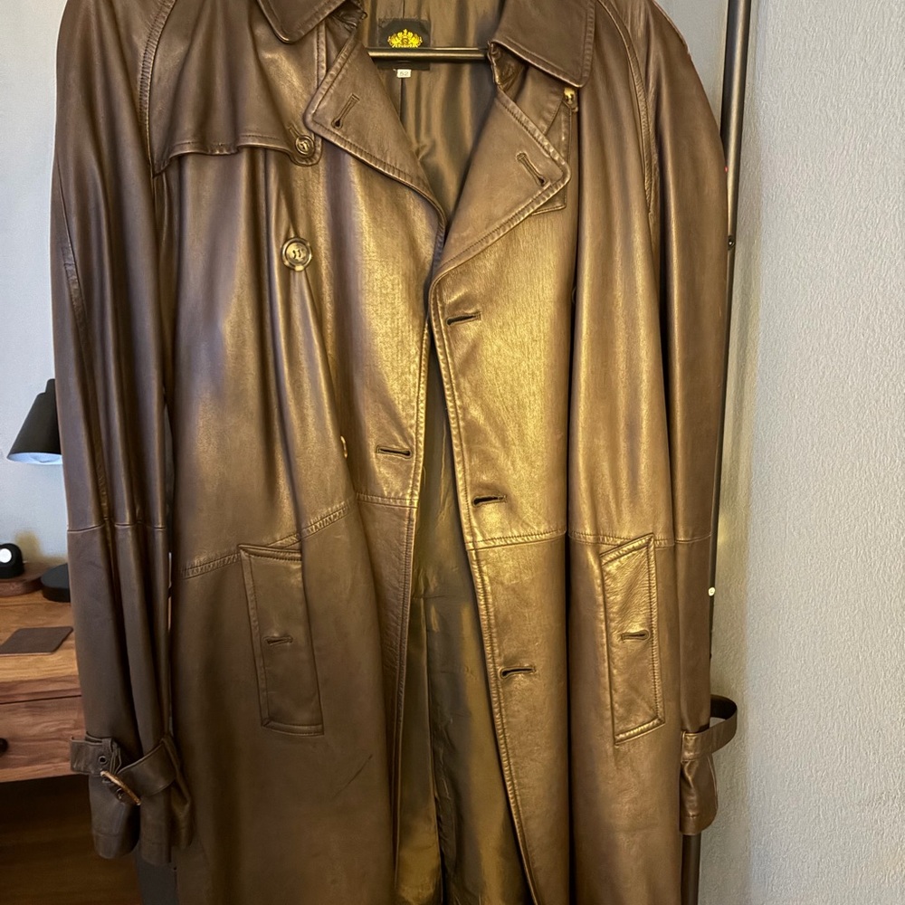 Men's Brown Leather Trench Coat